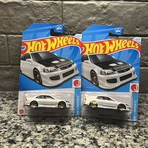Hot Wheels Honda Civic Si J Imports Toy Car x2 white 1/64 Mattel